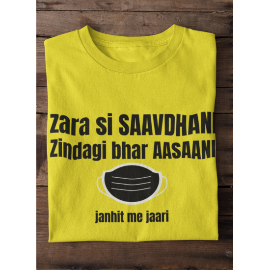 Round Neck - Savdhaani - Yellow